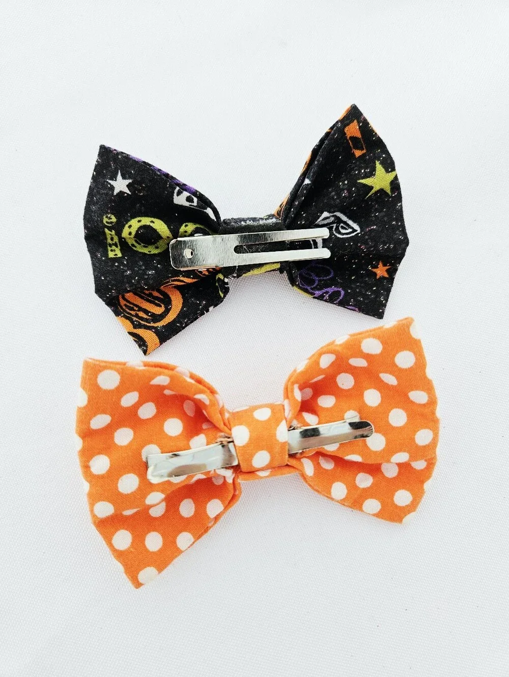 Halloween Fabric Bow Set - Orange Polka Dot & Black Print